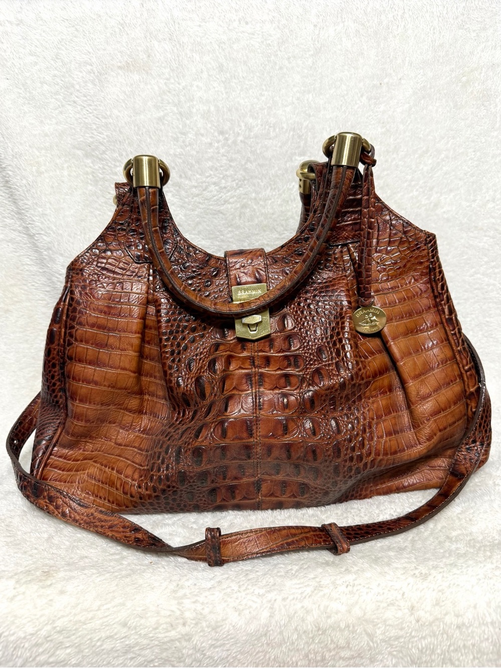 Brahmin Elisa handbag in Brown Pecan Melbourne leather croc embossed